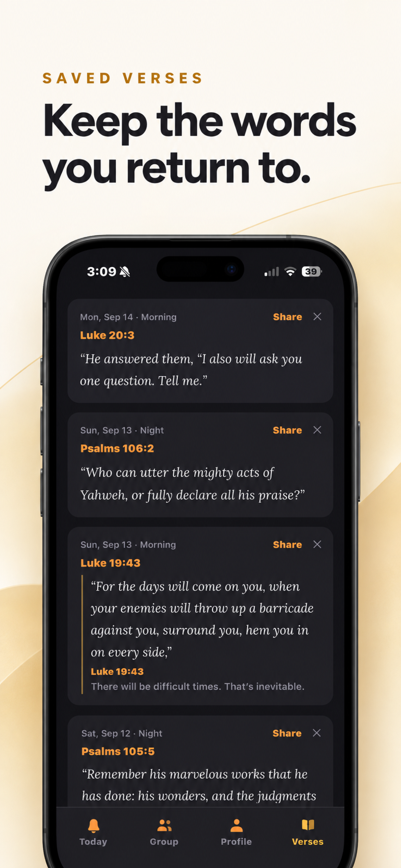 Keep the words you return to β saved verses